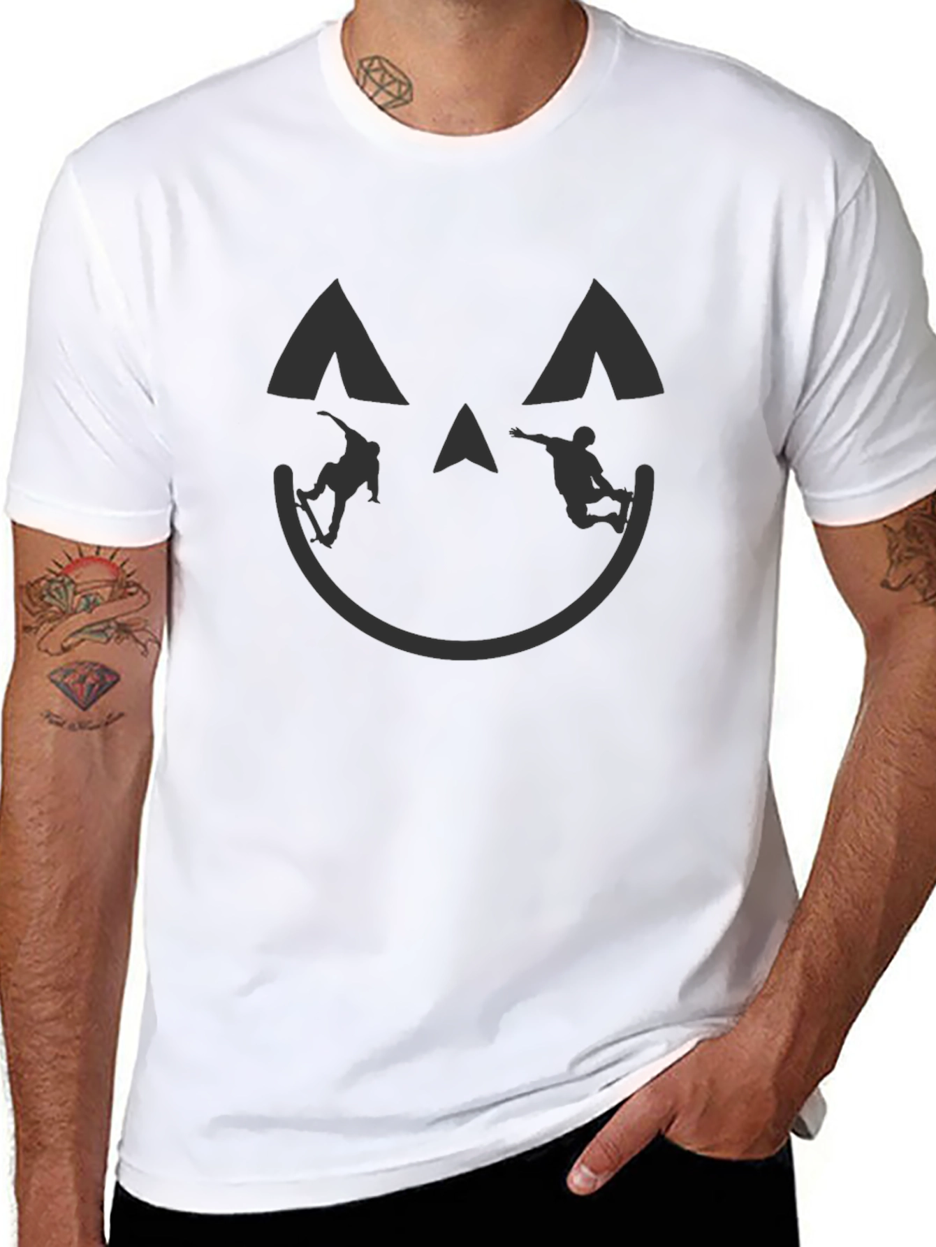 Skateboarding Pumpkin Face Black T-Shirt
