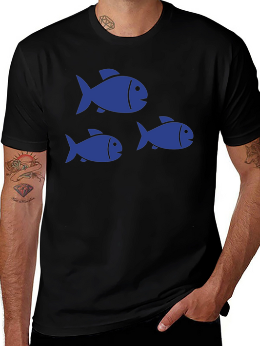 Black T-Shirt with Blue Fish Graphic Print