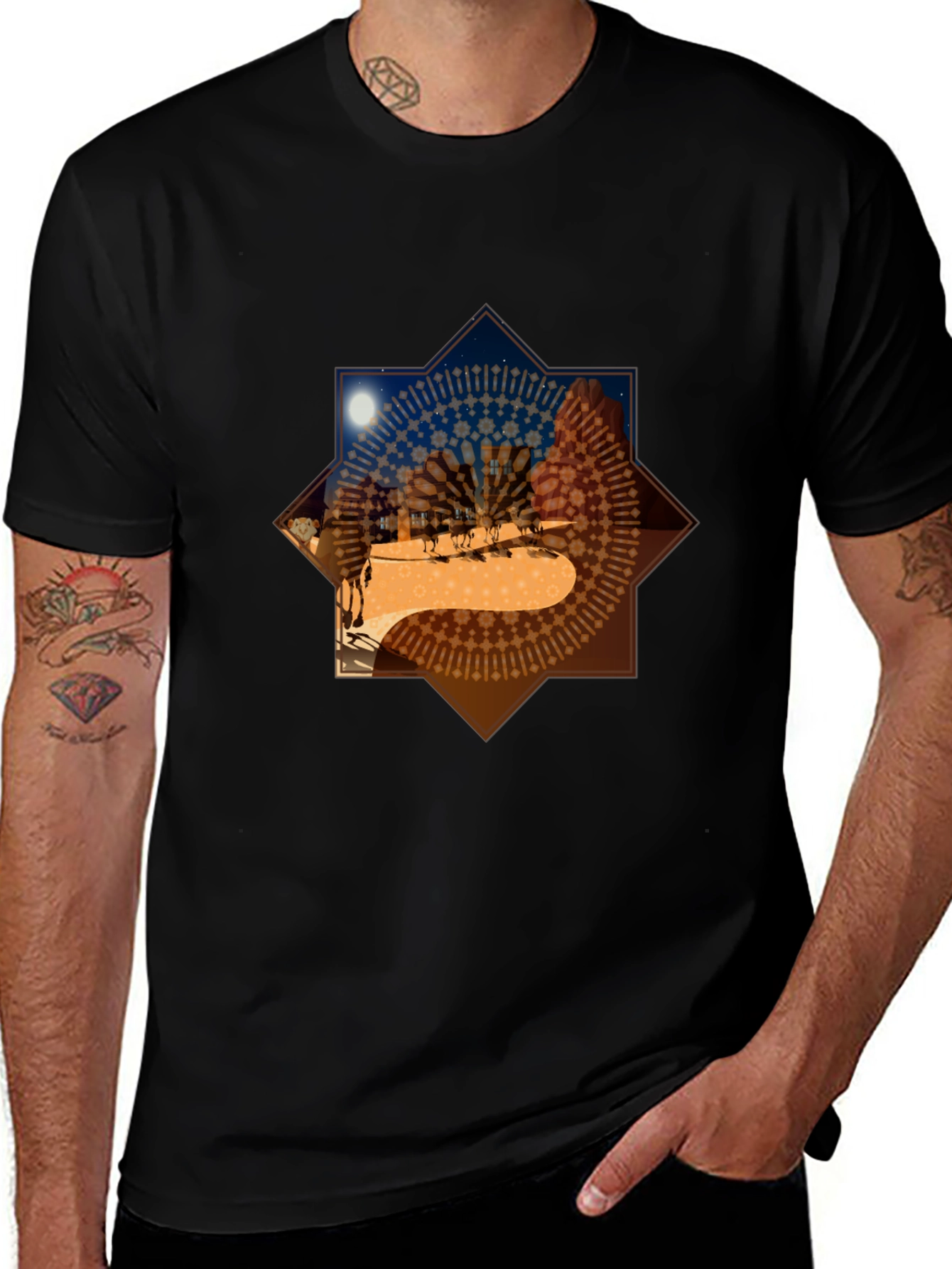 Desert Mandala Graphic Tee - Black