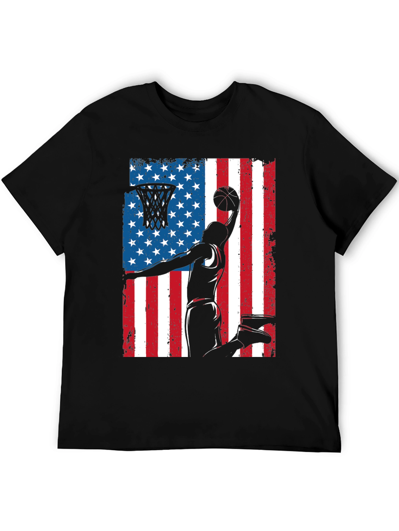 Patriotic Basketball Graphic Tee - USA Flag Dunk