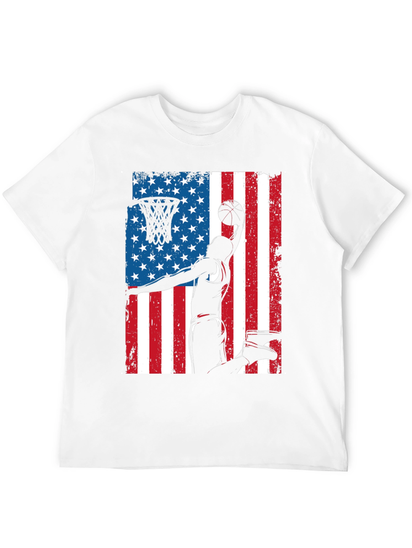 Patriotic Basketball Graphic Tee - USA Flag Dunk
