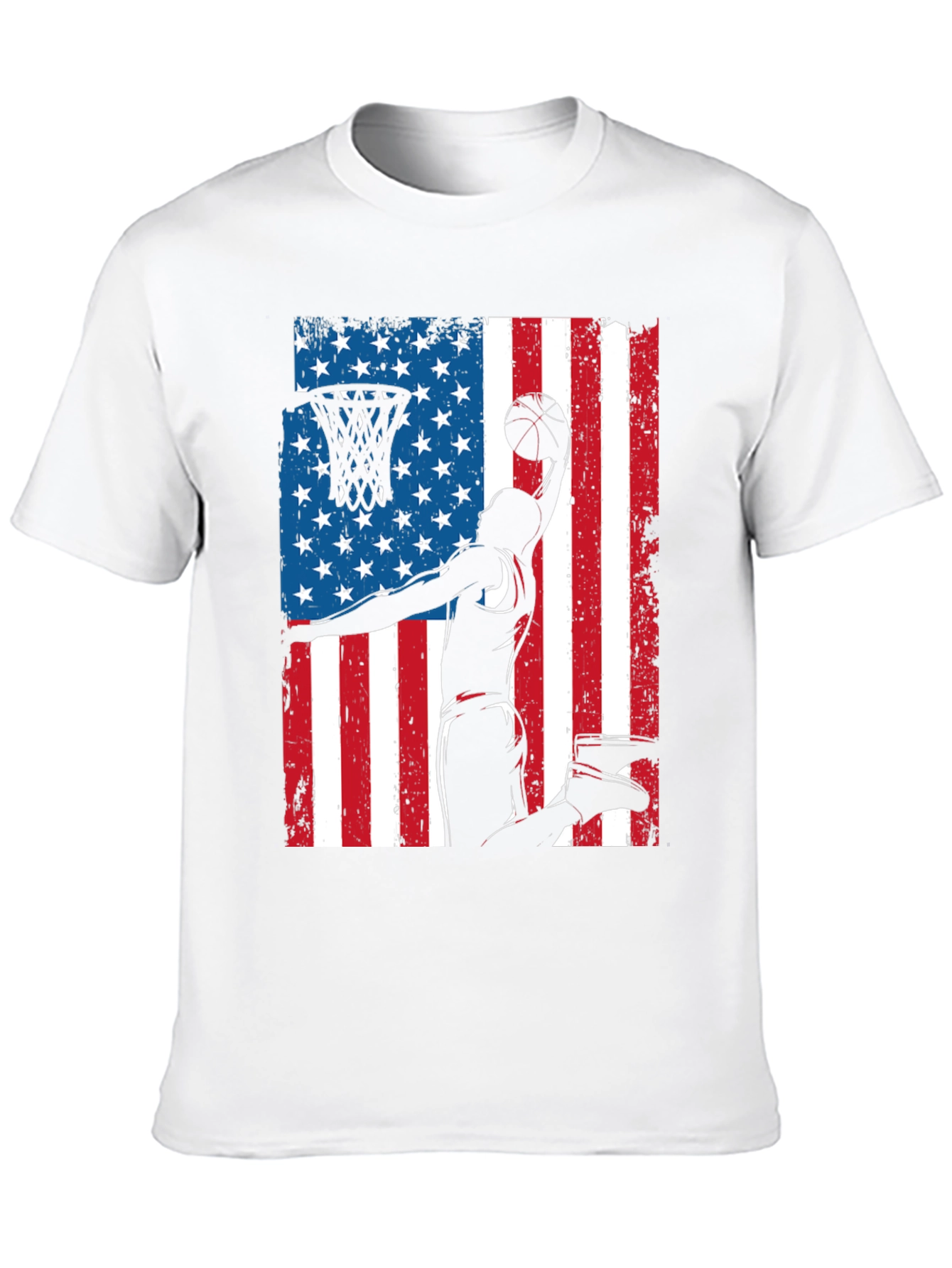 Patriotic Basketball Graphic Tee - USA Flag Dunk
