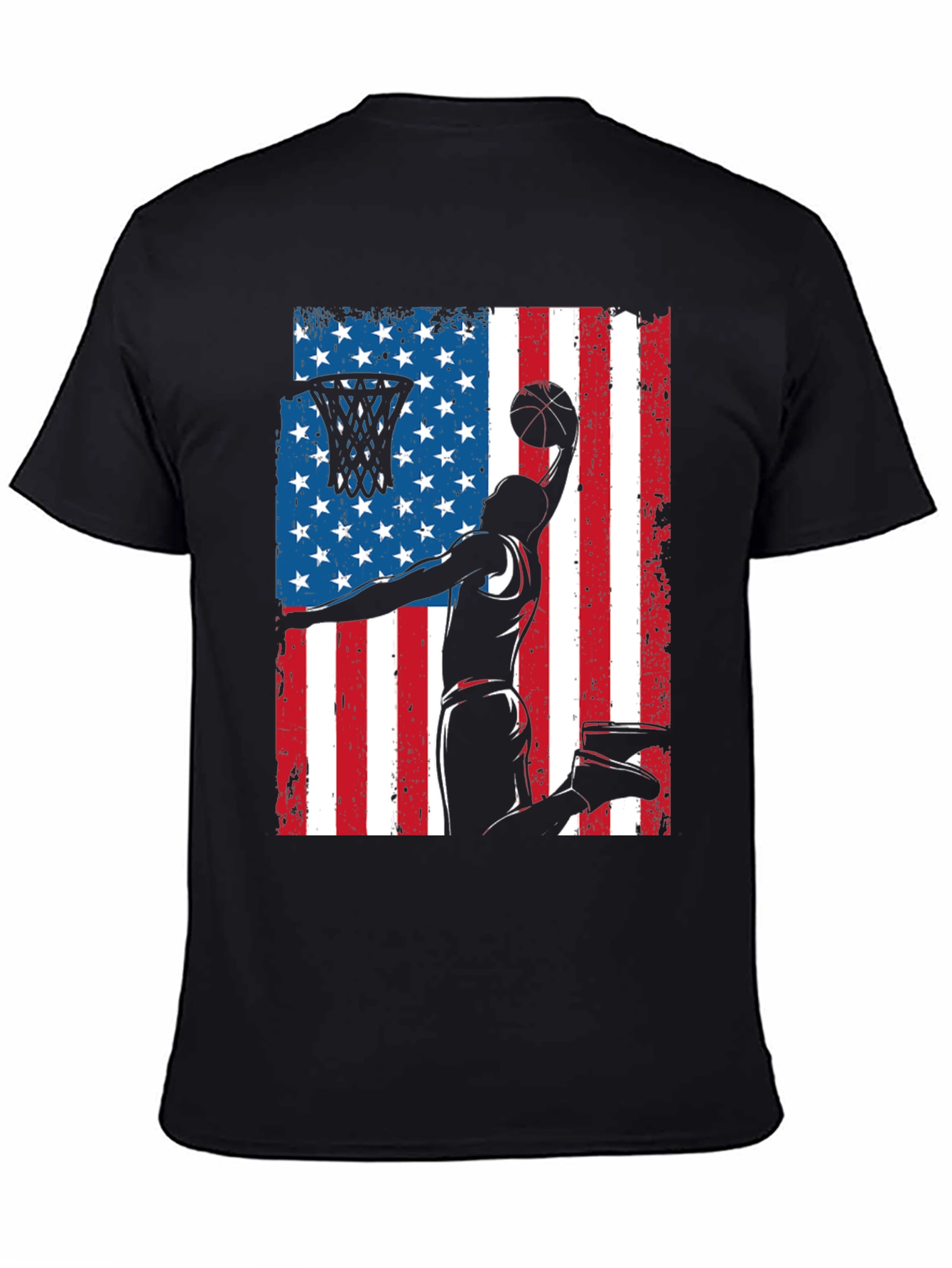 Patriotic Basketball Graphic Tee - USA Flag Dunk