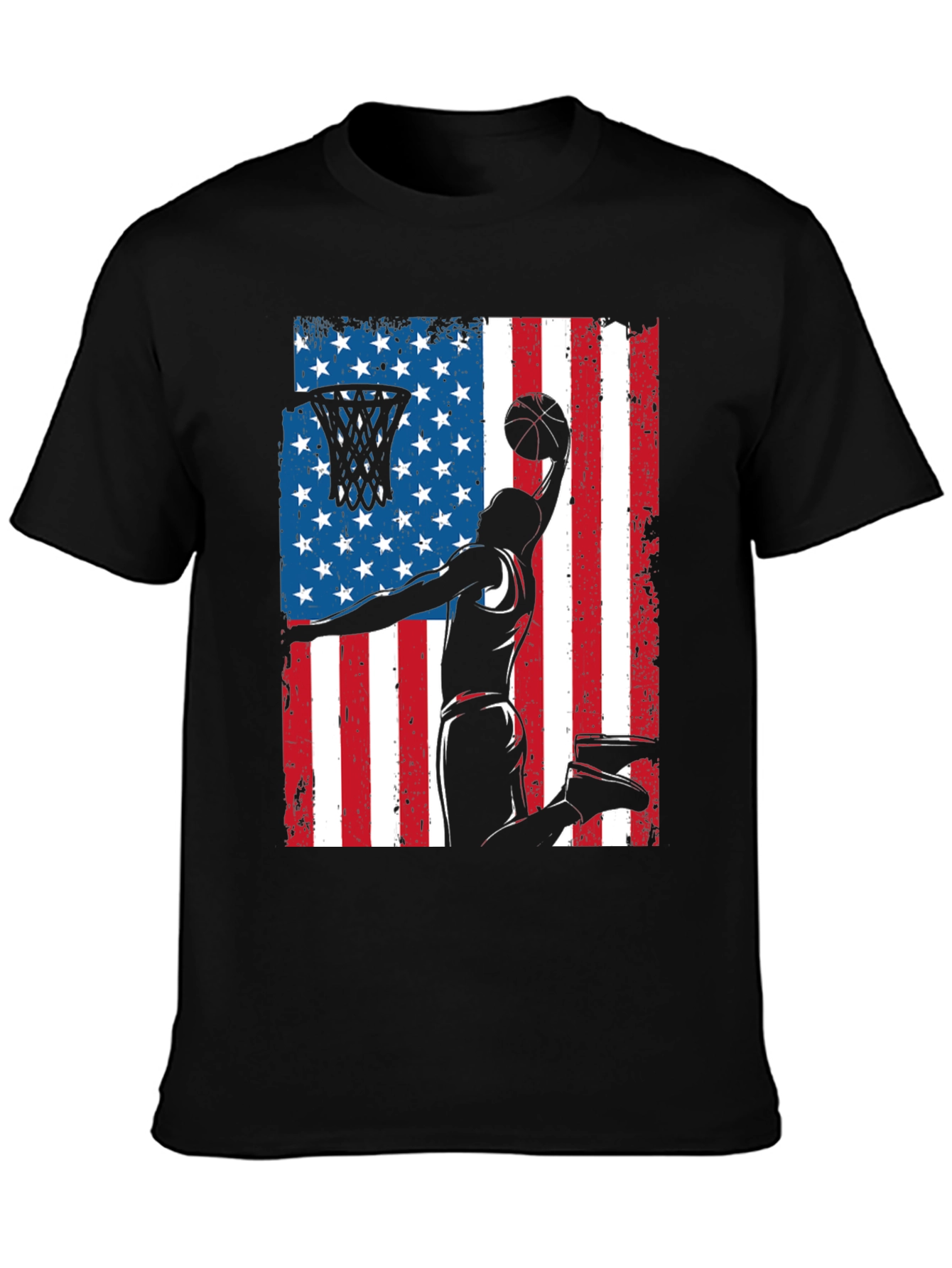 Patriotic Basketball Graphic Tee - USA Flag Dunk