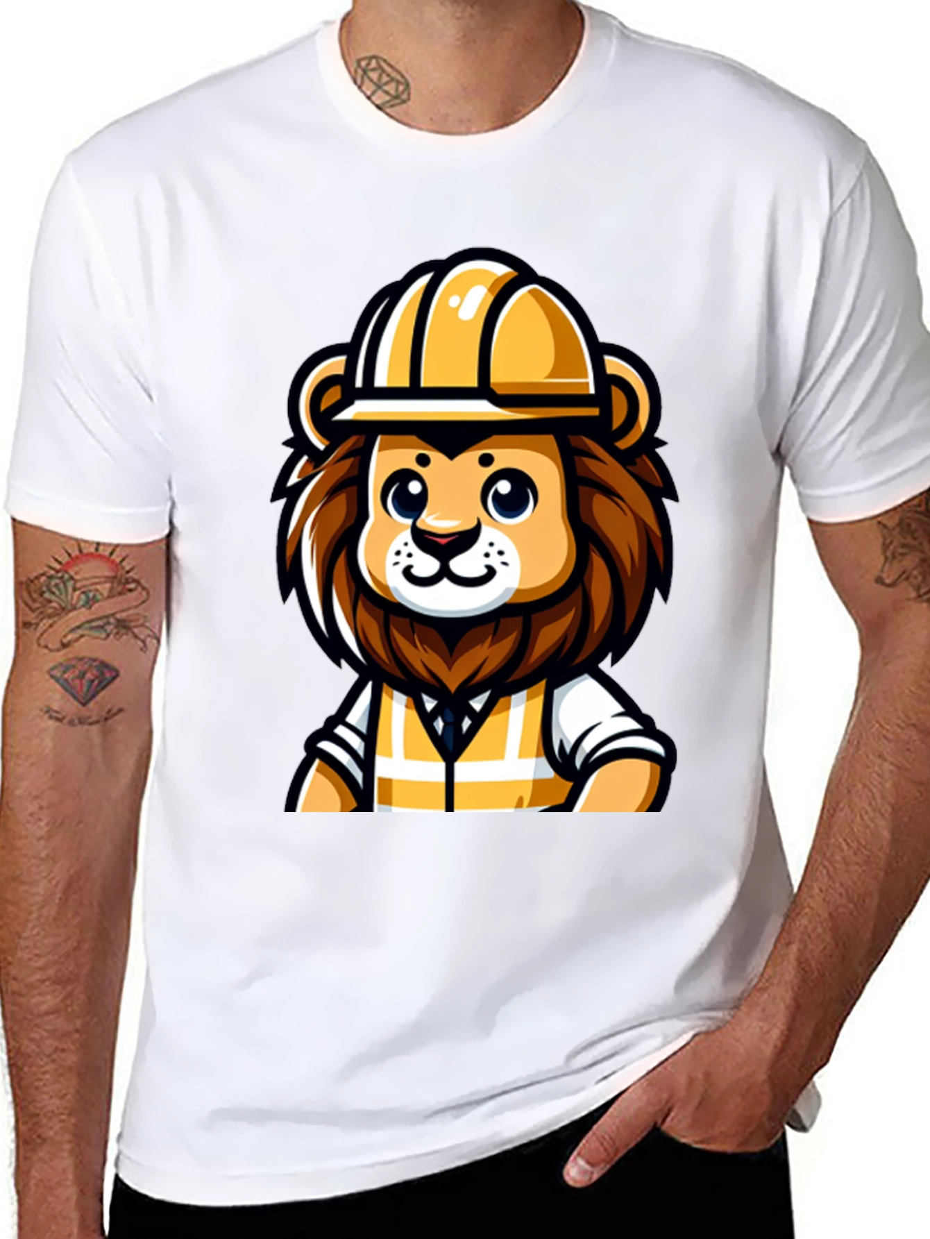 Cartoon Lion Construction Worker T-Shirt