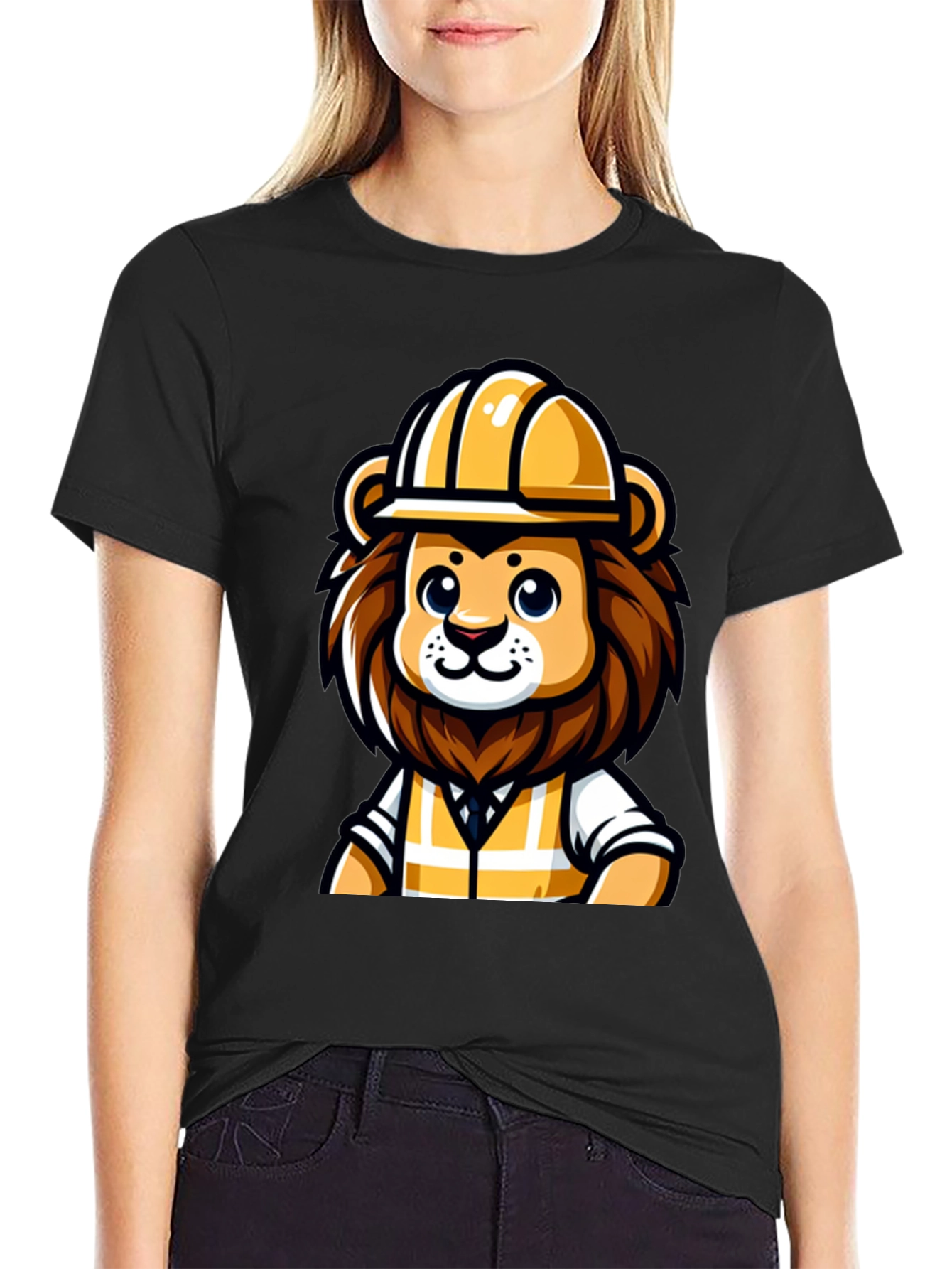 Cartoon Lion Construction Worker T-Shirt