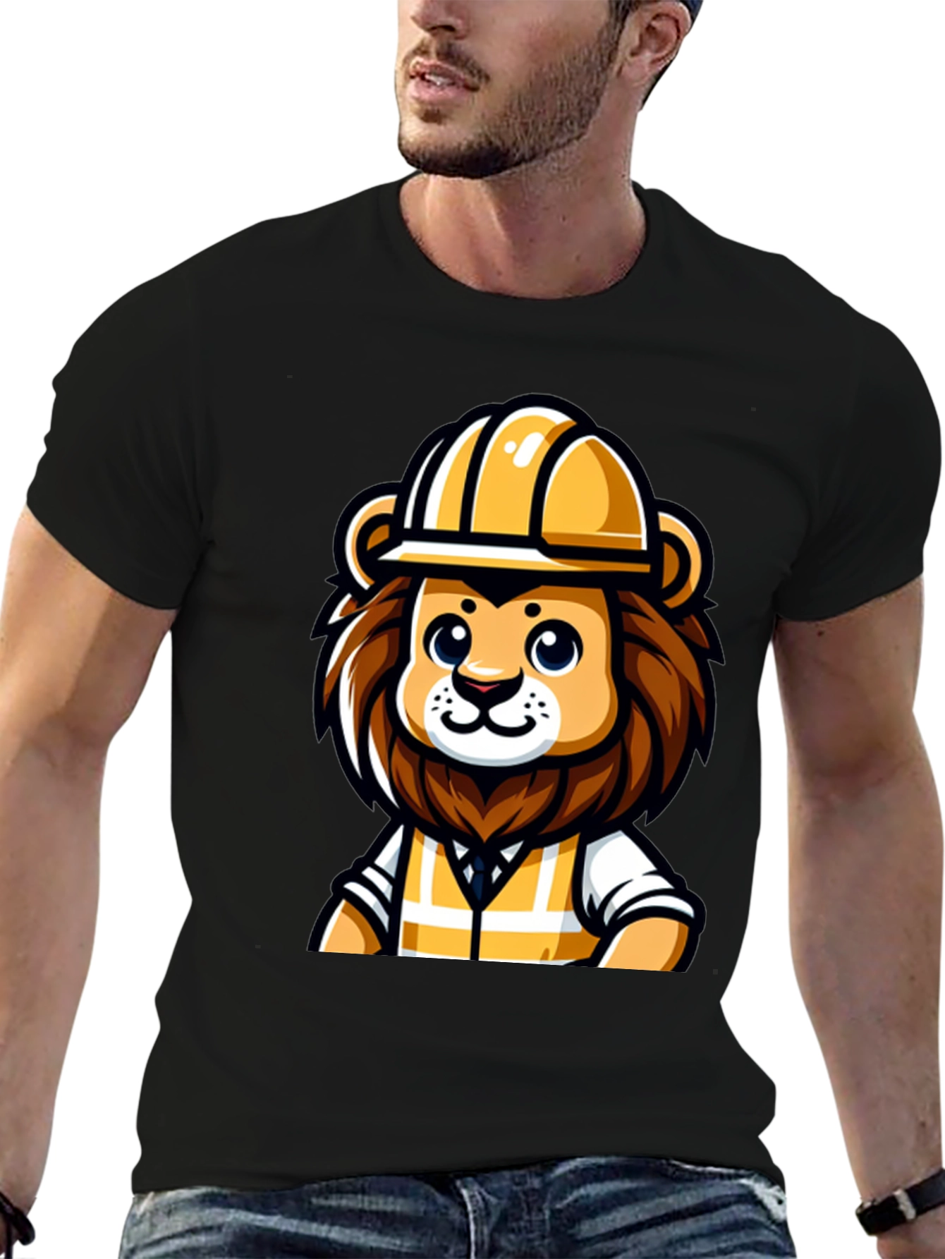 Cartoon Lion Construction Worker T-Shirt
