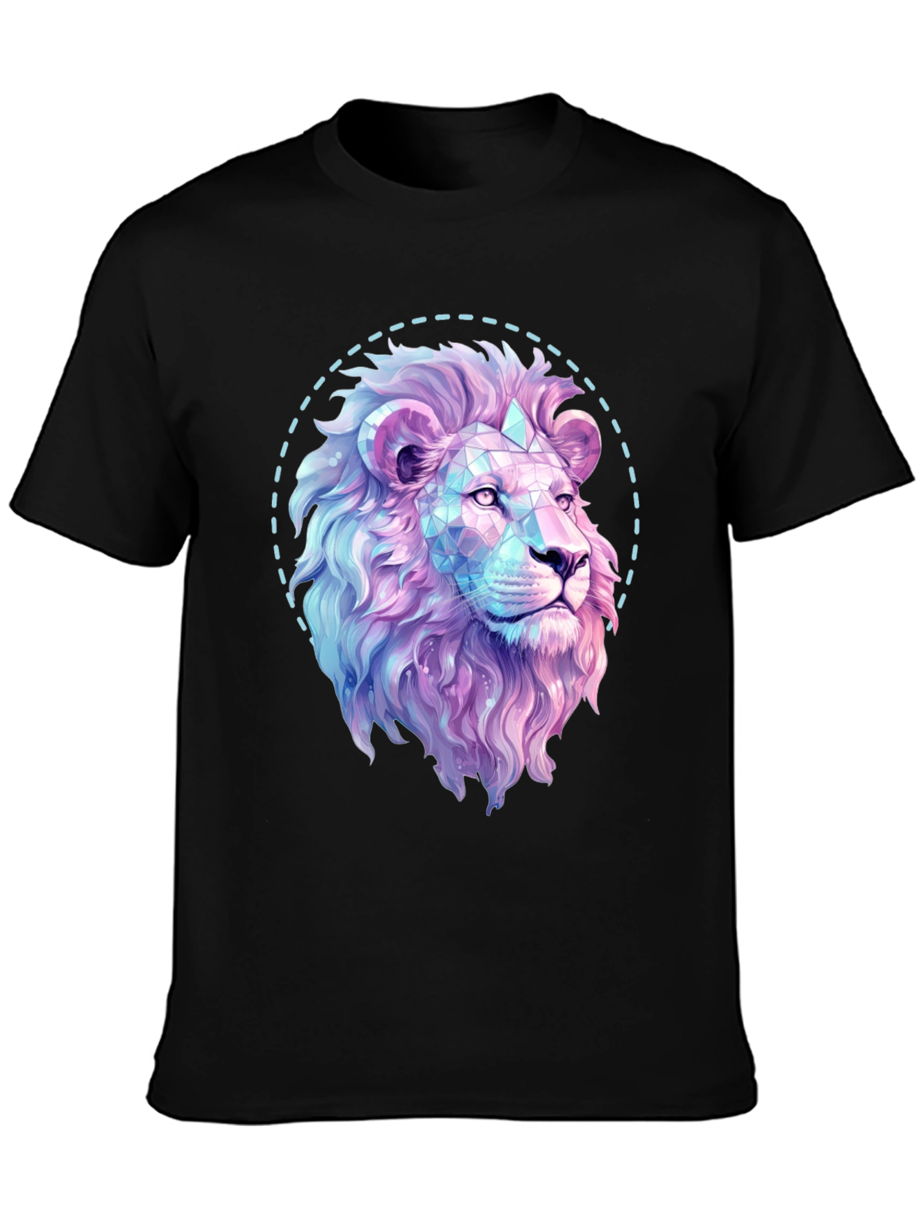 Geometric Lion Graphic Print Black T-Shirt