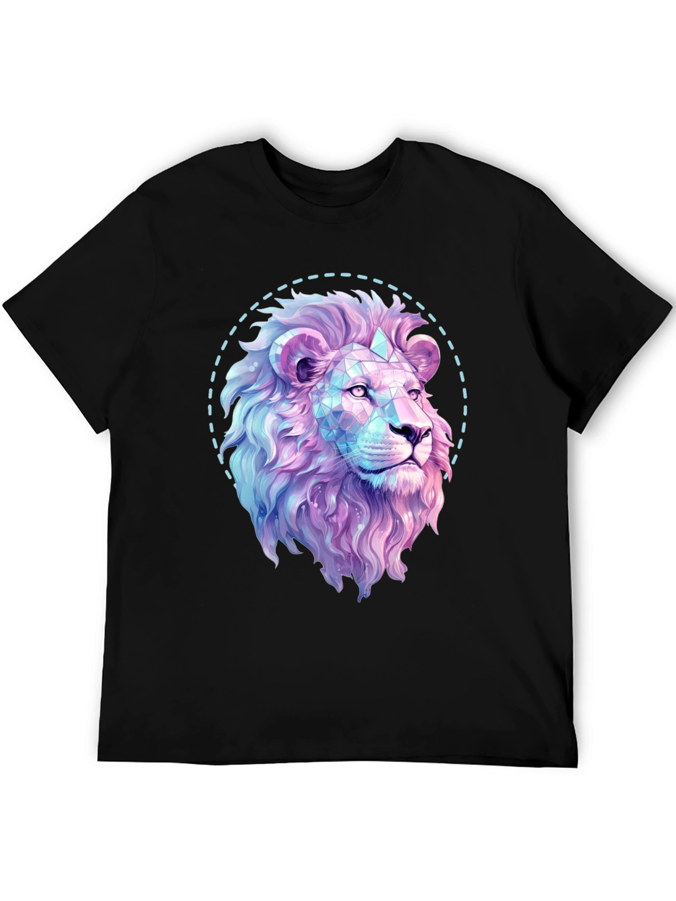 Geometric Lion Graphic Print Black T-Shirt