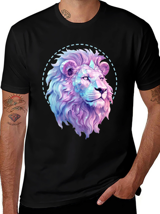 Geometric Lion Graphic Print Black T-Shirt