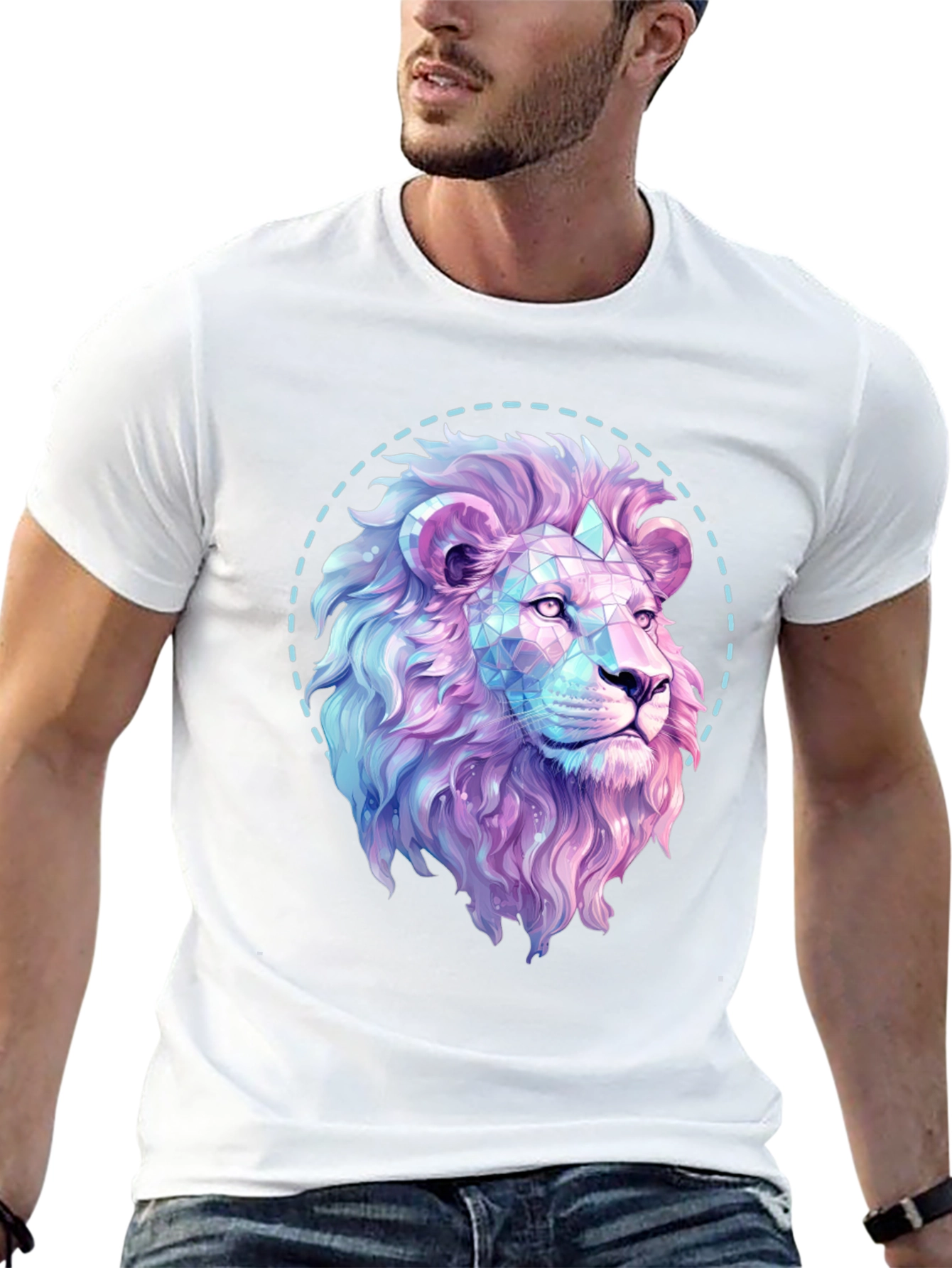 Geometric Lion Graphic Print Black T-Shirt