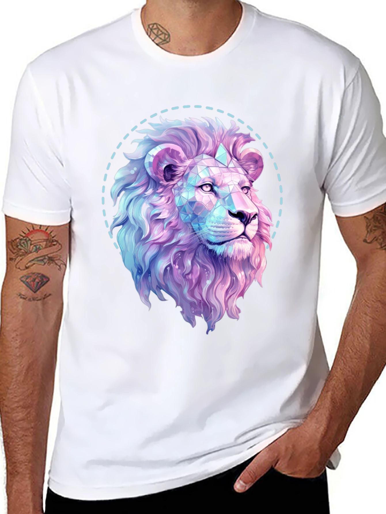 Geometric Lion Graphic Print Black T-Shirt