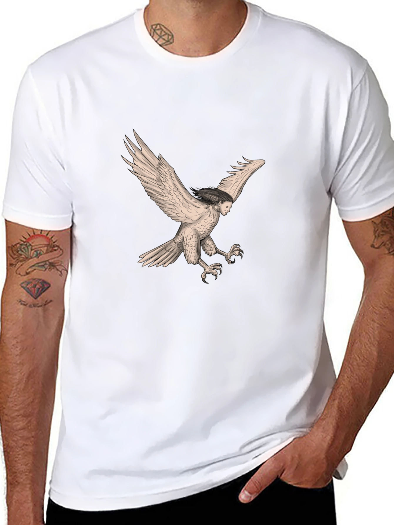Harpy Graphic Tee - Mythical Creature Black T-Shirt