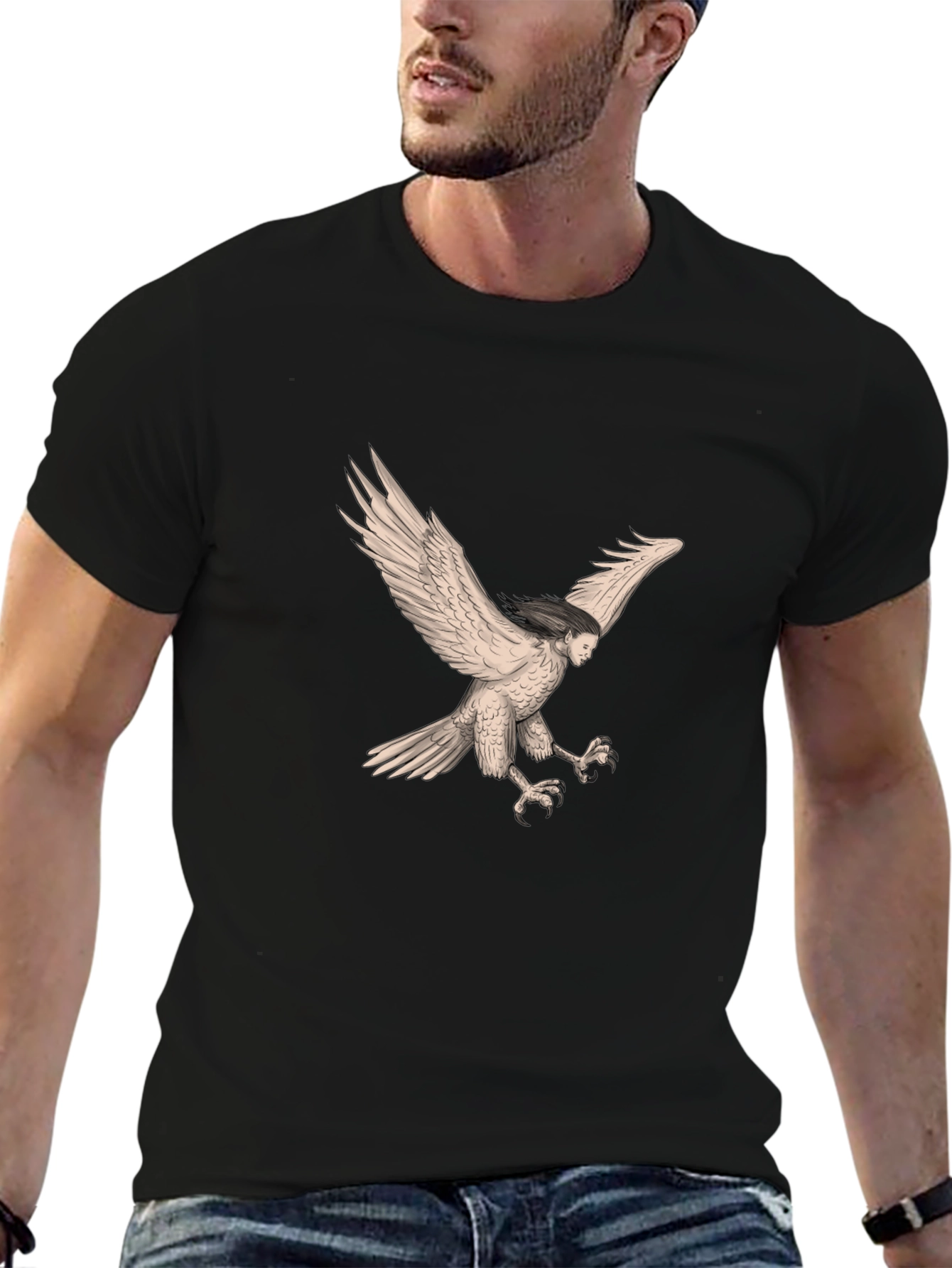Harpy Graphic Tee - Mythical Creature Black T-Shirt