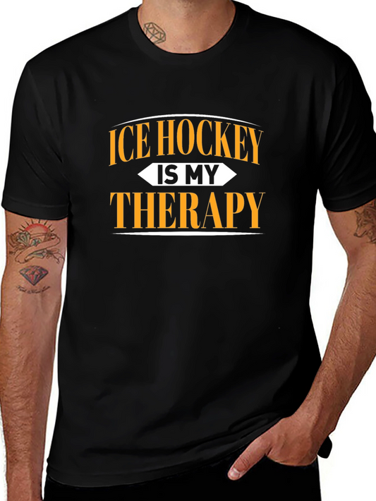 Ice Hockey is My Therapy Black Graphic Tee