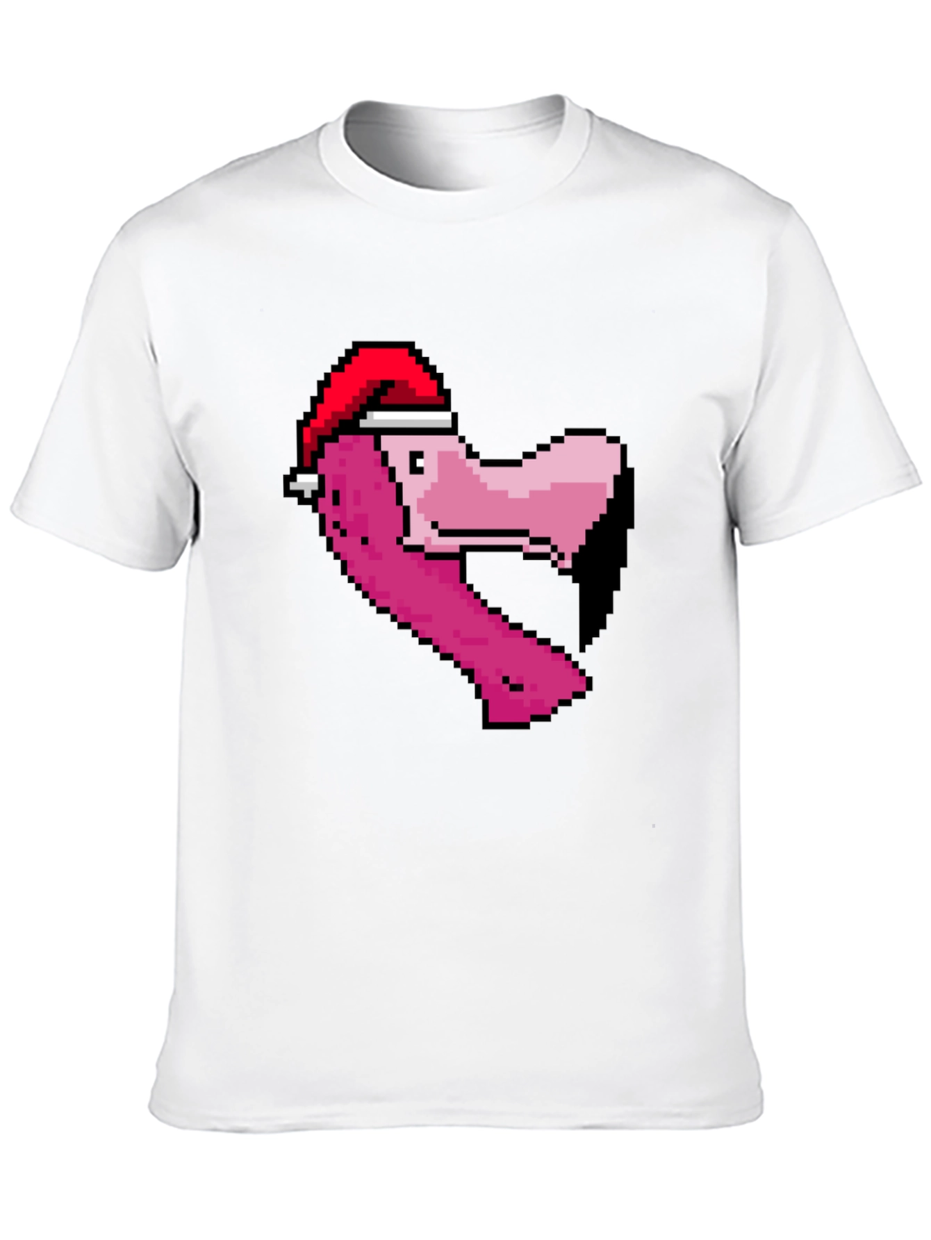 Pixel Flamingo Santa Hat T-Shirt