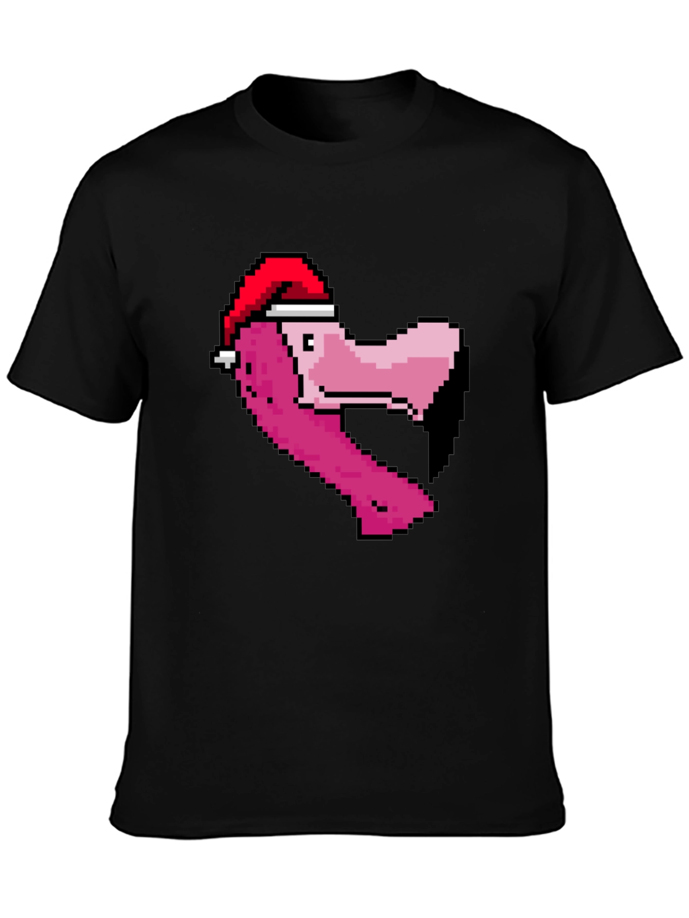Pixel Flamingo Santa Hat T-Shirt