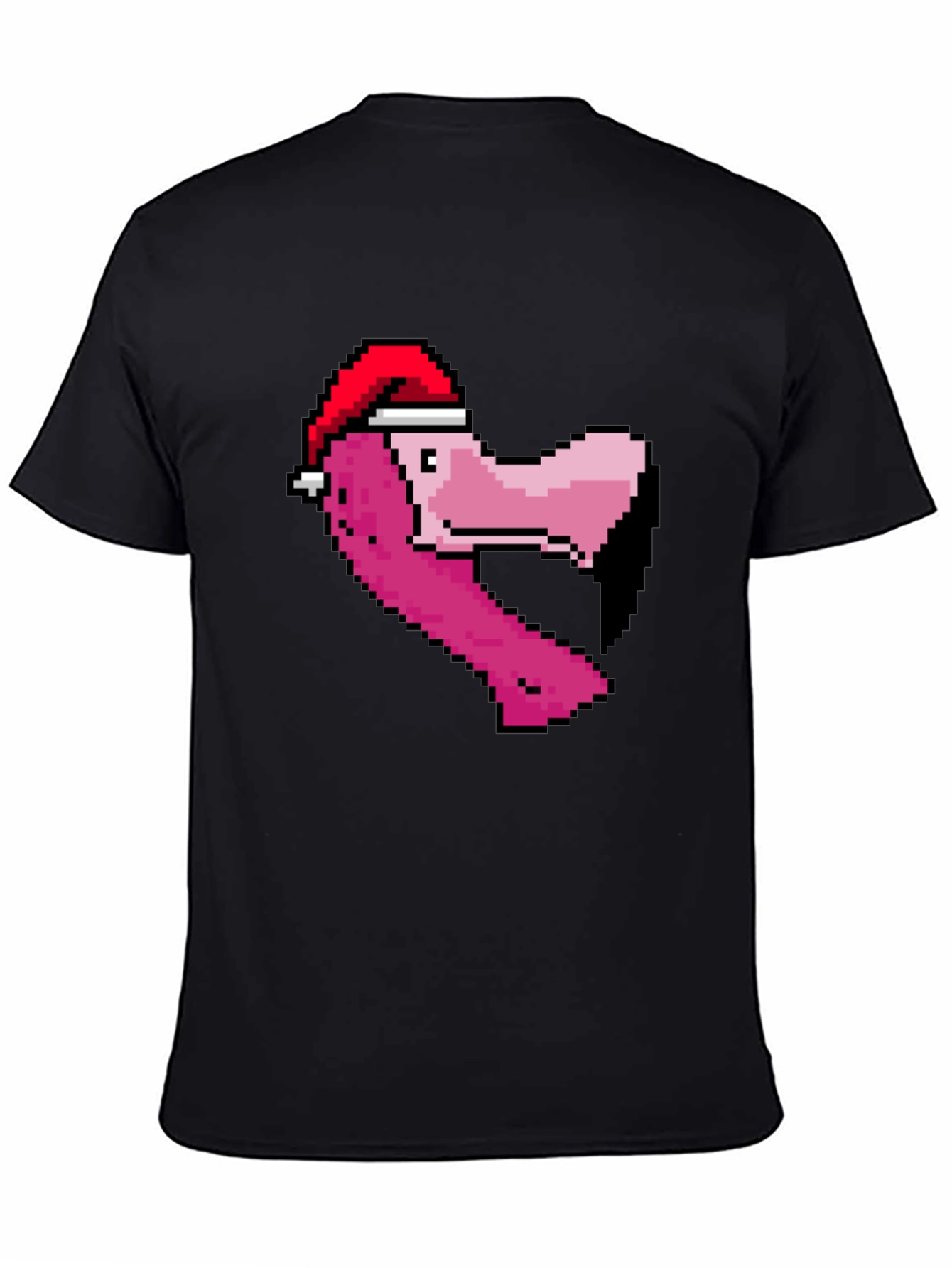 Pixel Flamingo Santa Hat T-Shirt