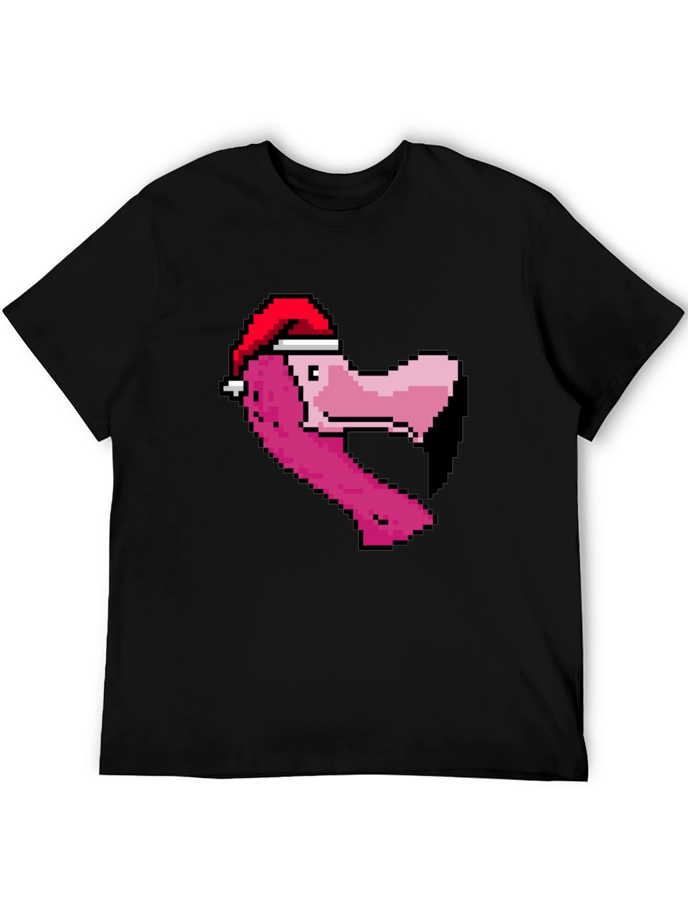 Pixel Flamingo Santa Hat T-Shirt