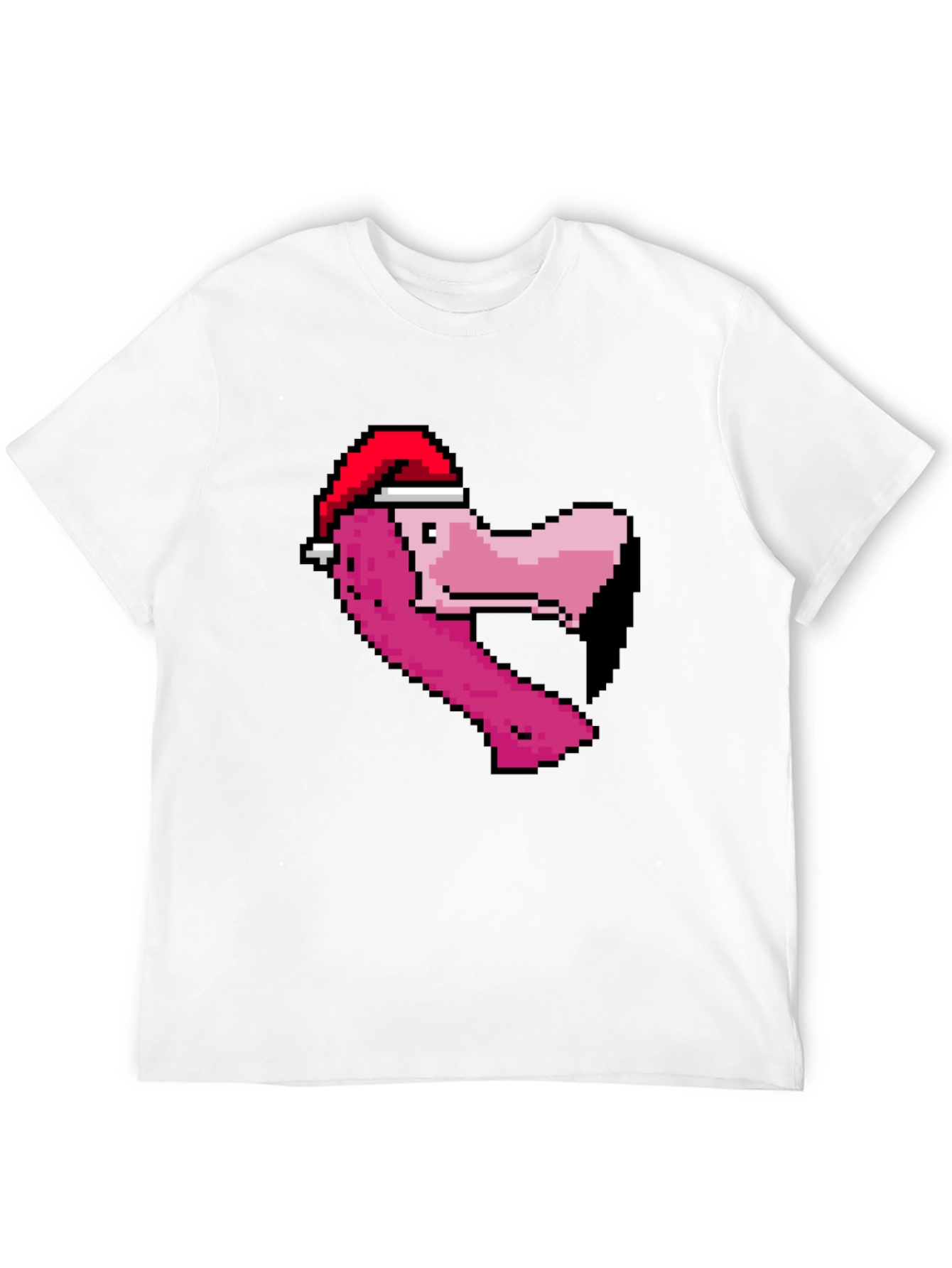 Pixel Flamingo Santa Hat T-Shirt