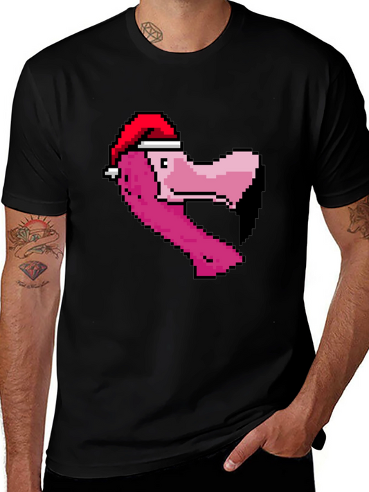 Pixel Flamingo Santa Hat T-Shirt