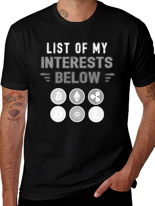 Crypto Interests T-Shirt Bitcoin Ethereum Ripple