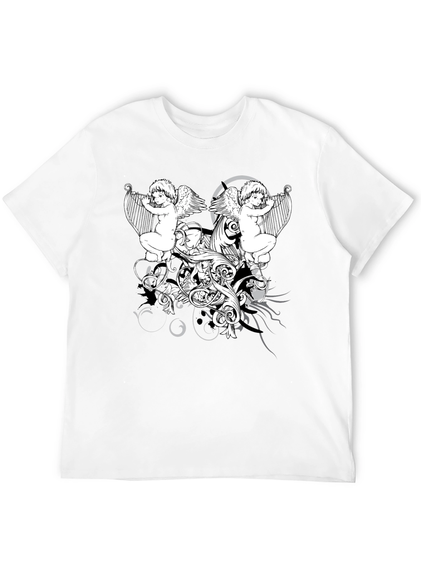 Angelic Harpist Graphic Tee - Black Cotton Comfort