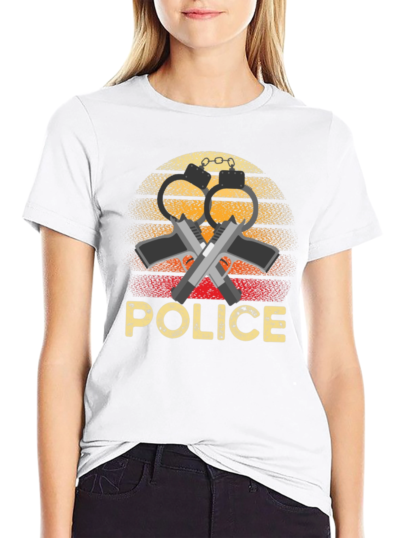 Police Graphic T-Shirt Retro Sunset Design
