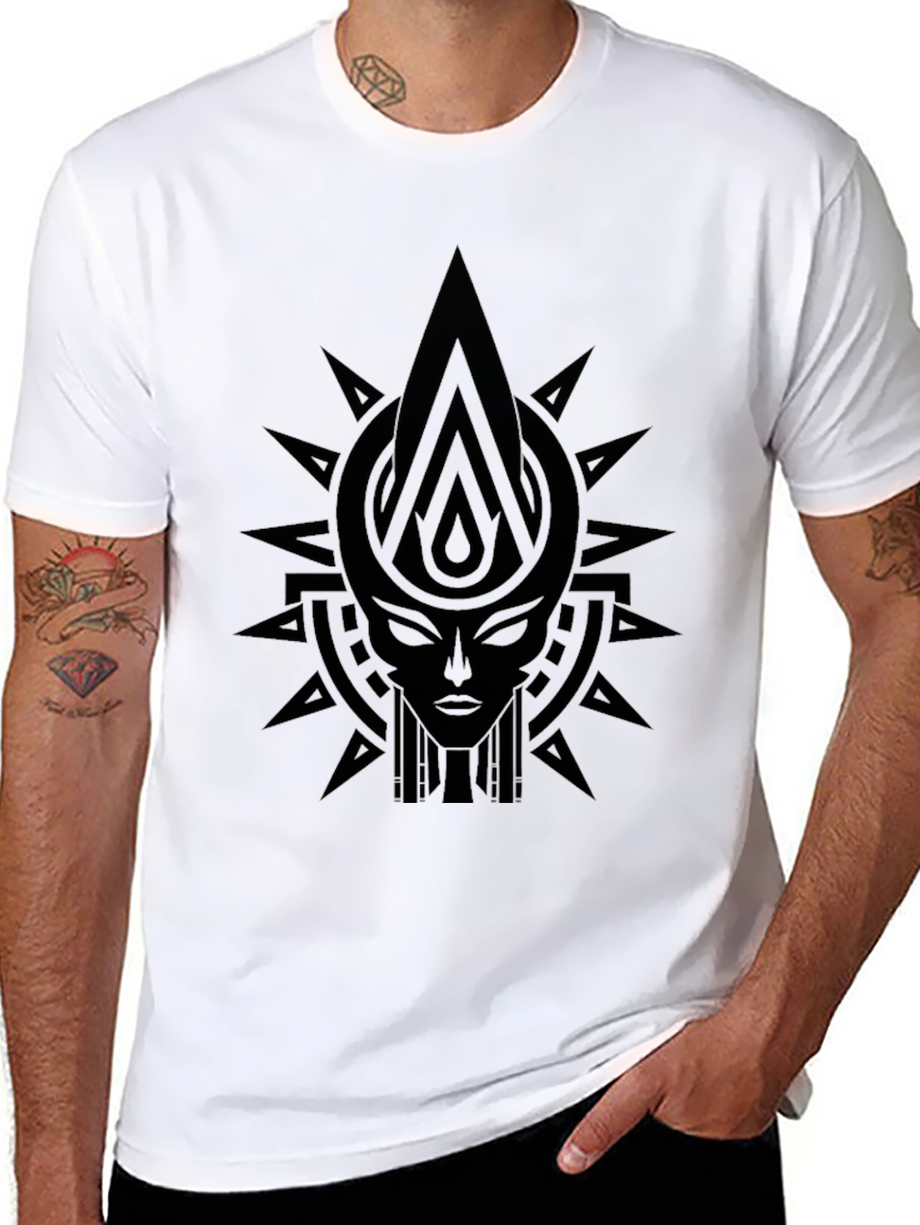 Tribal Goddess Graphic Print Black T-Shirt