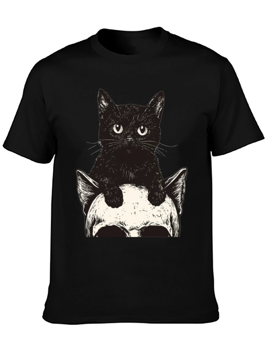 Cat & Skull Graphic Tee - Unique Print