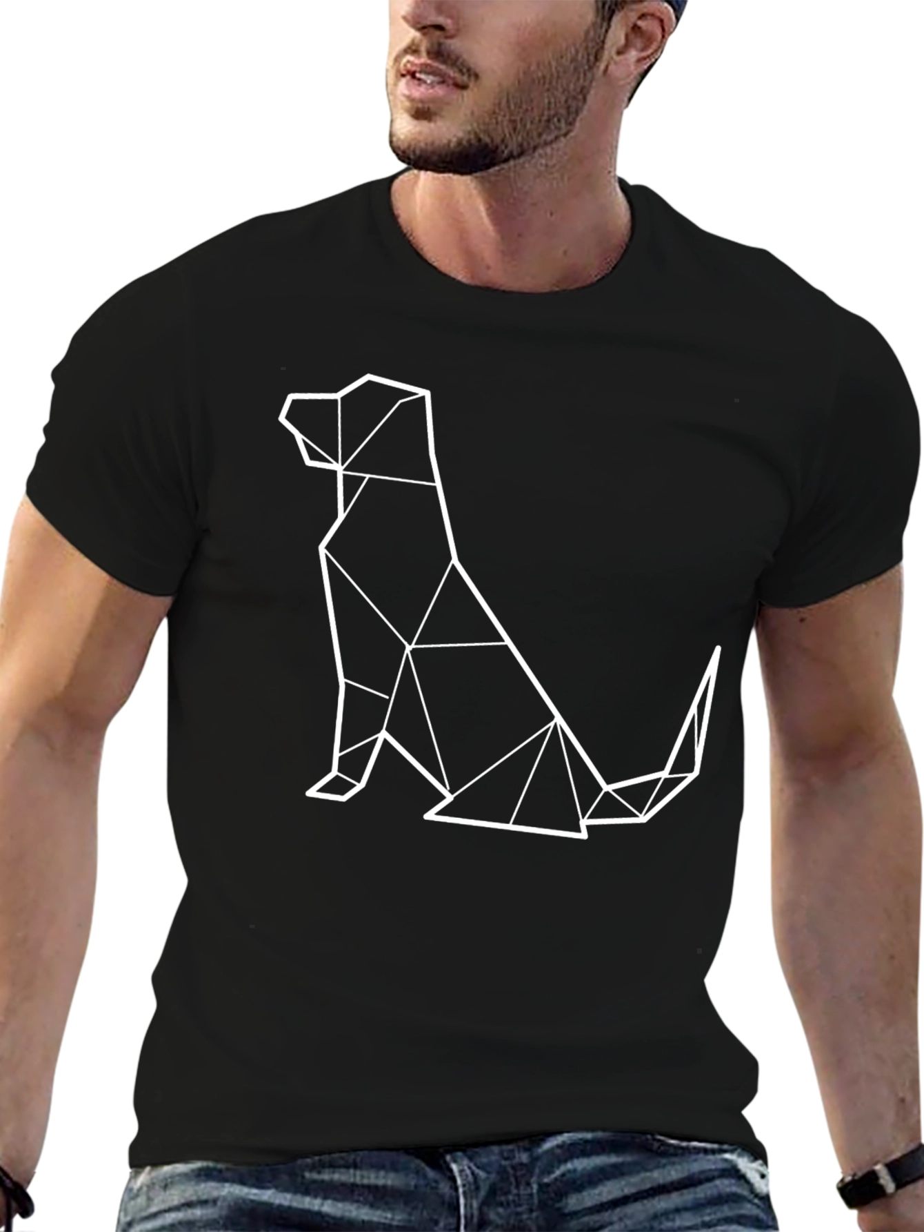 Geometric Dog Graphic Tee - Black