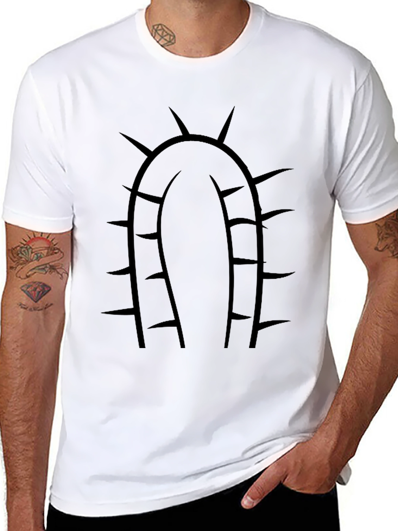 Spiked Cactus Graphic Tee - Black Cotton Casual Shirt