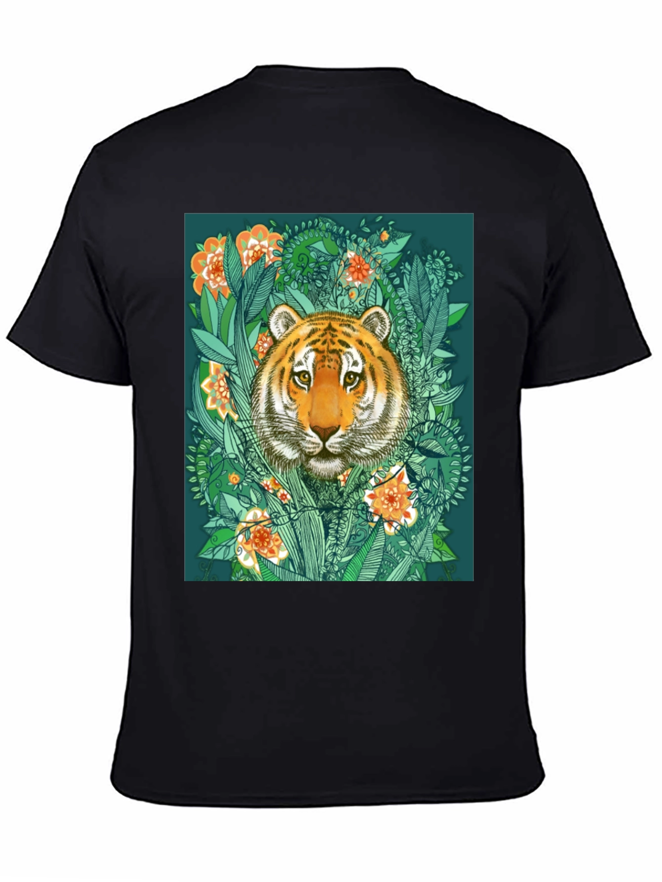 Tiger Floral Graphic Print Black T-Shirt