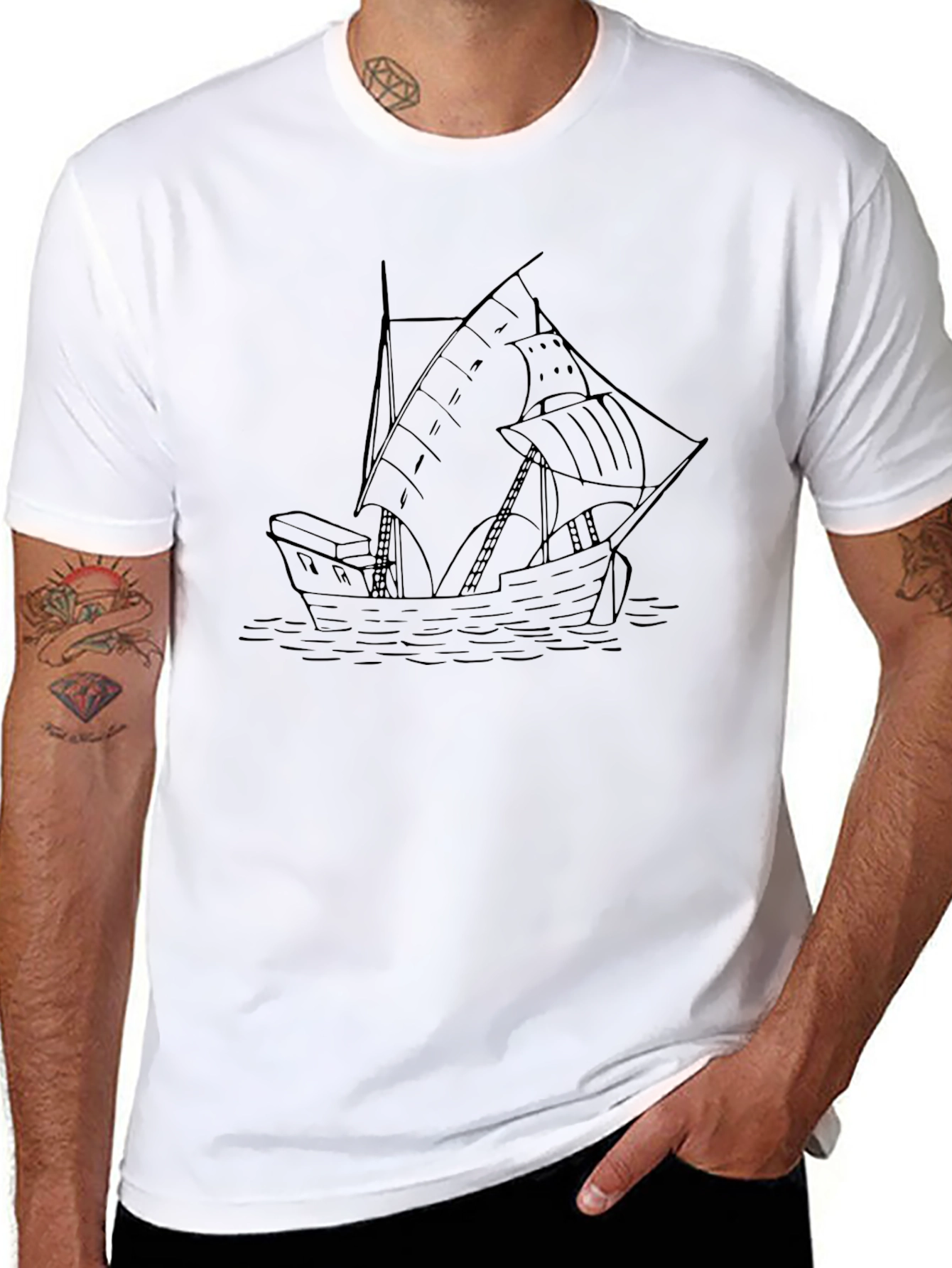 Nautical Ship Black Graphic Tee for Men