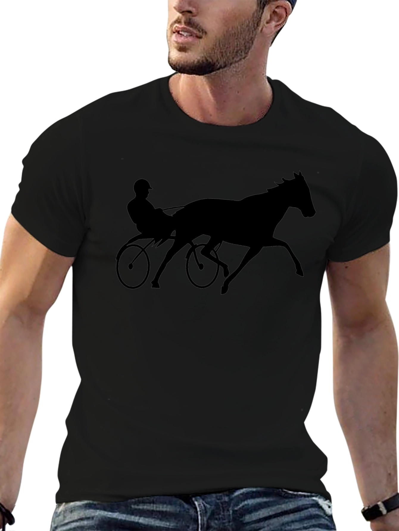 Horse Racing Silhouette Black T-Shirt