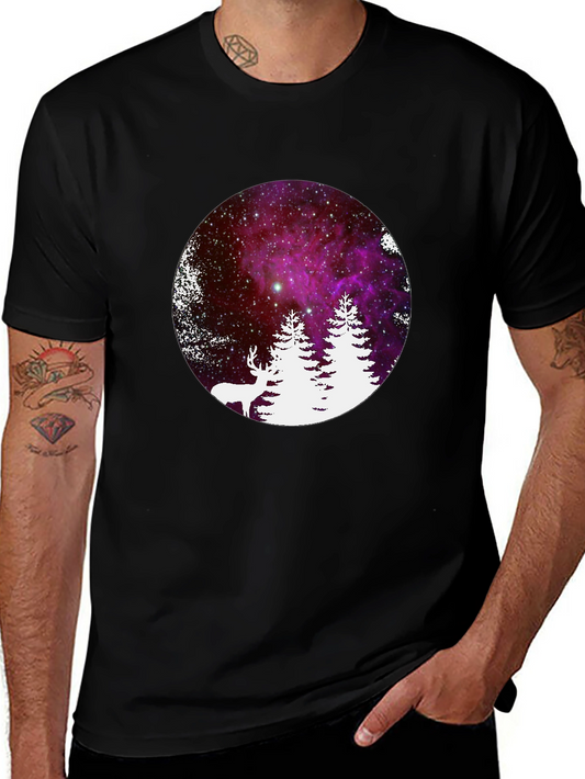 Galaxy Deer & Trees Black T-Shirt