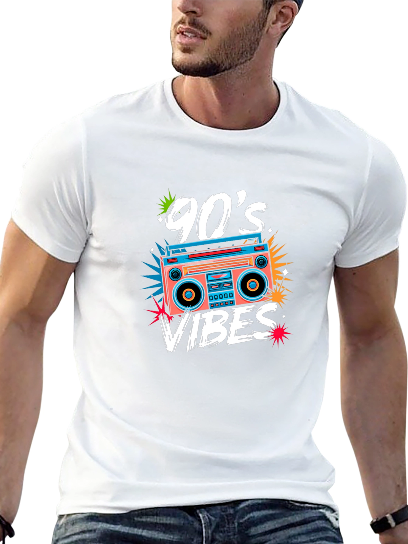 90s Vibes Retro Boombox Graphic Tee