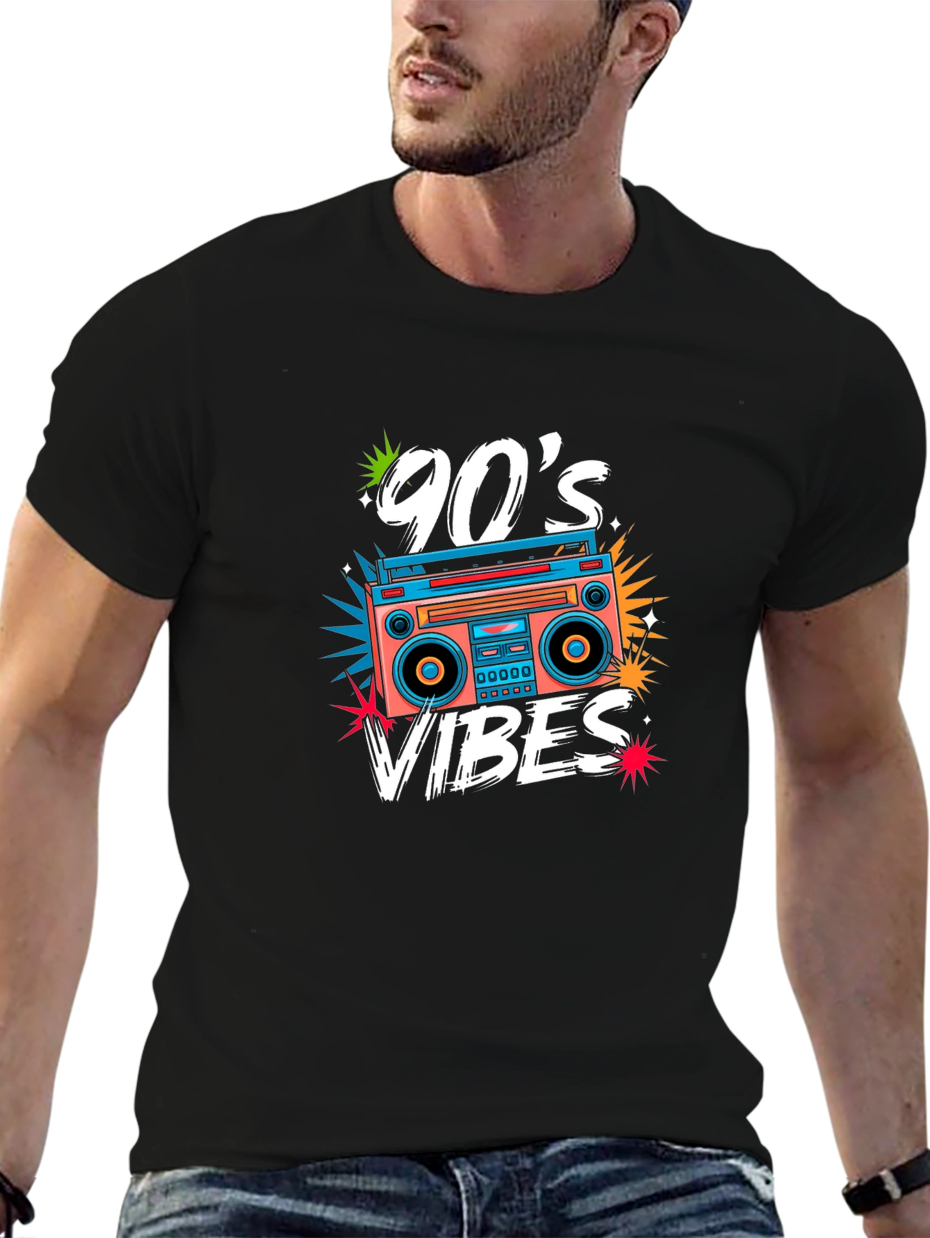 90s Vibes Retro Boombox Graphic Tee