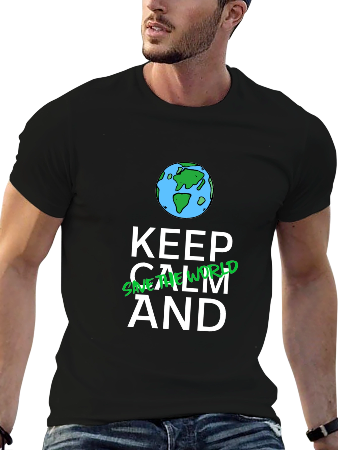 Keep Calm and Save the World Black T-Shirt