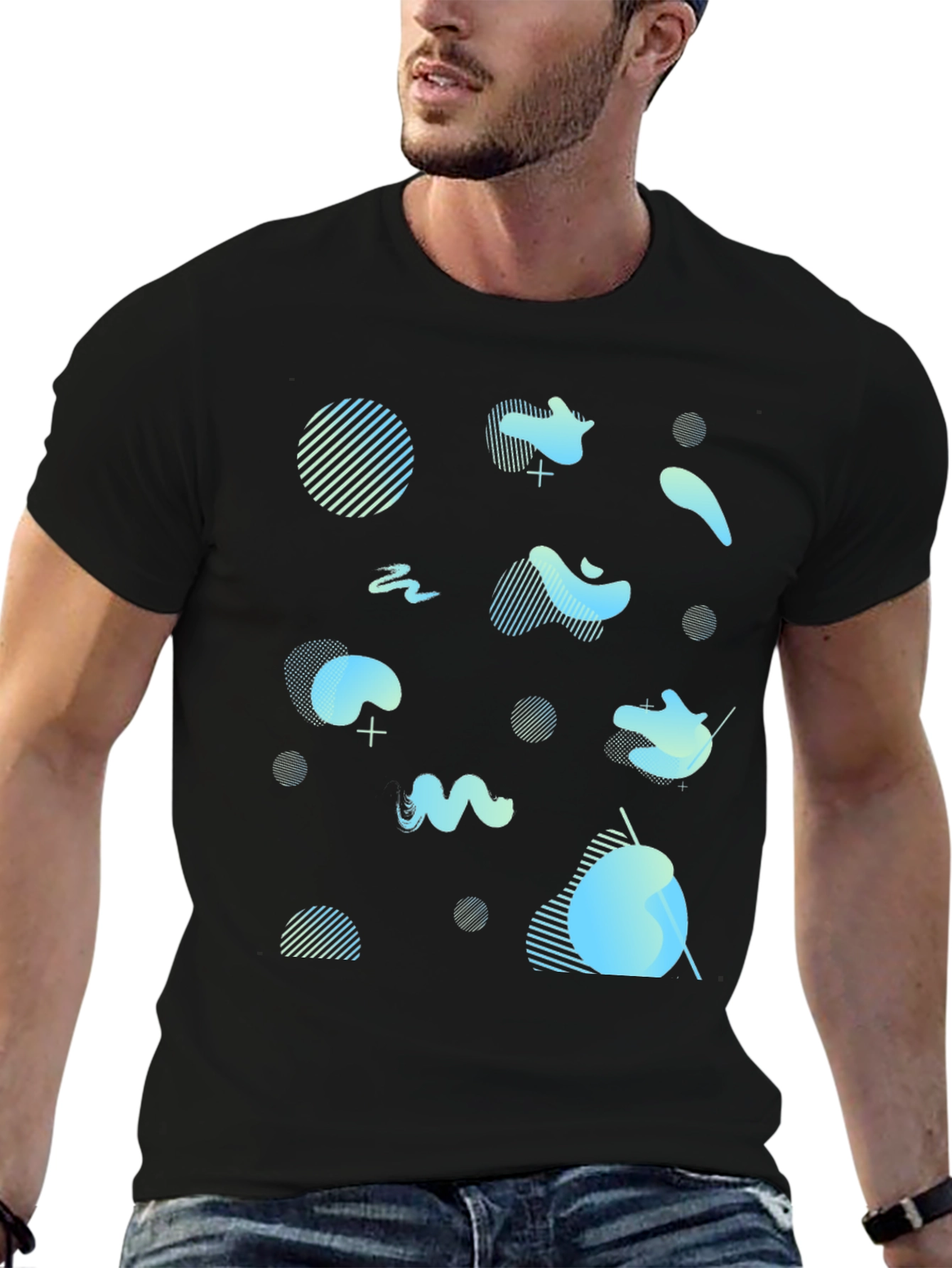 Abstract Print Black Crew Neck T-Shirt