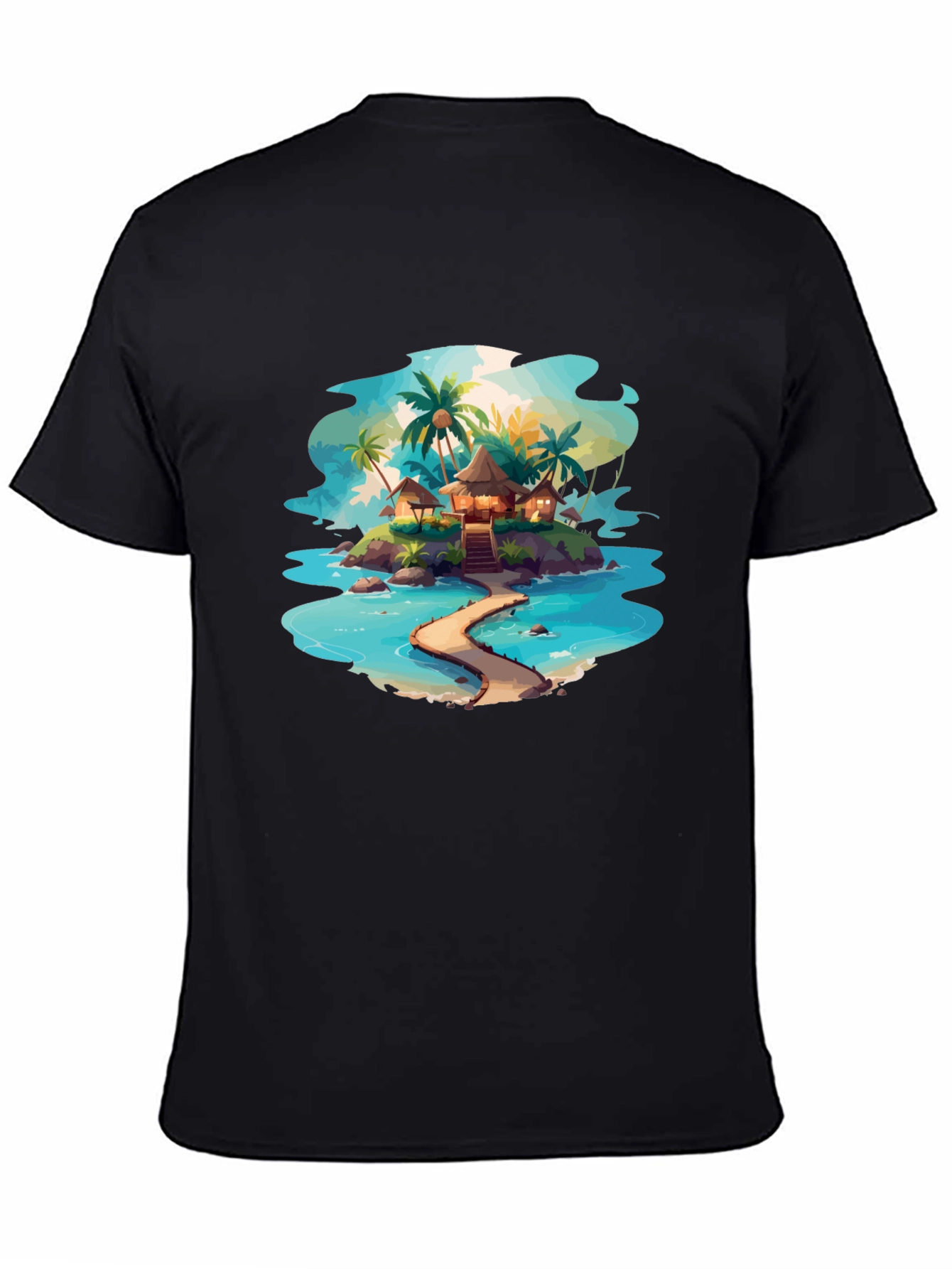 Tropical Island Graphic Black T-Shirt