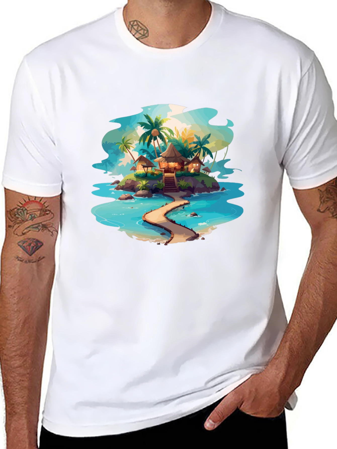 Tropical Island Graphic Black T-Shirt
