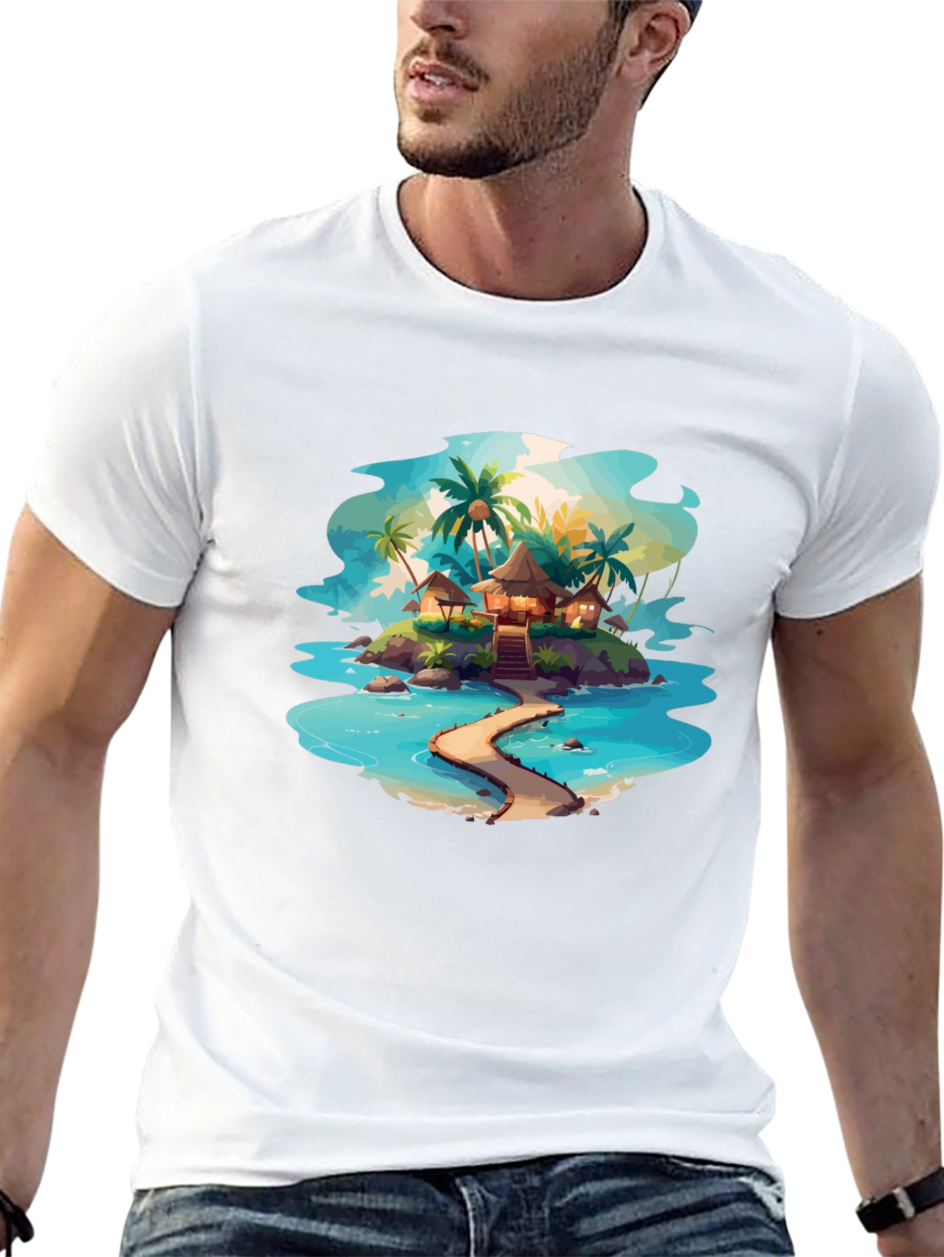 Tropical Island Graphic Black T-Shirt