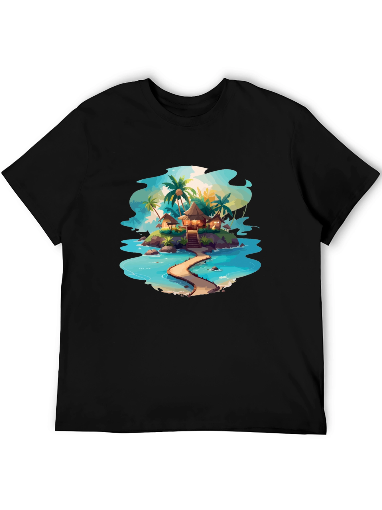 Tropical Island Graphic Black T-Shirt