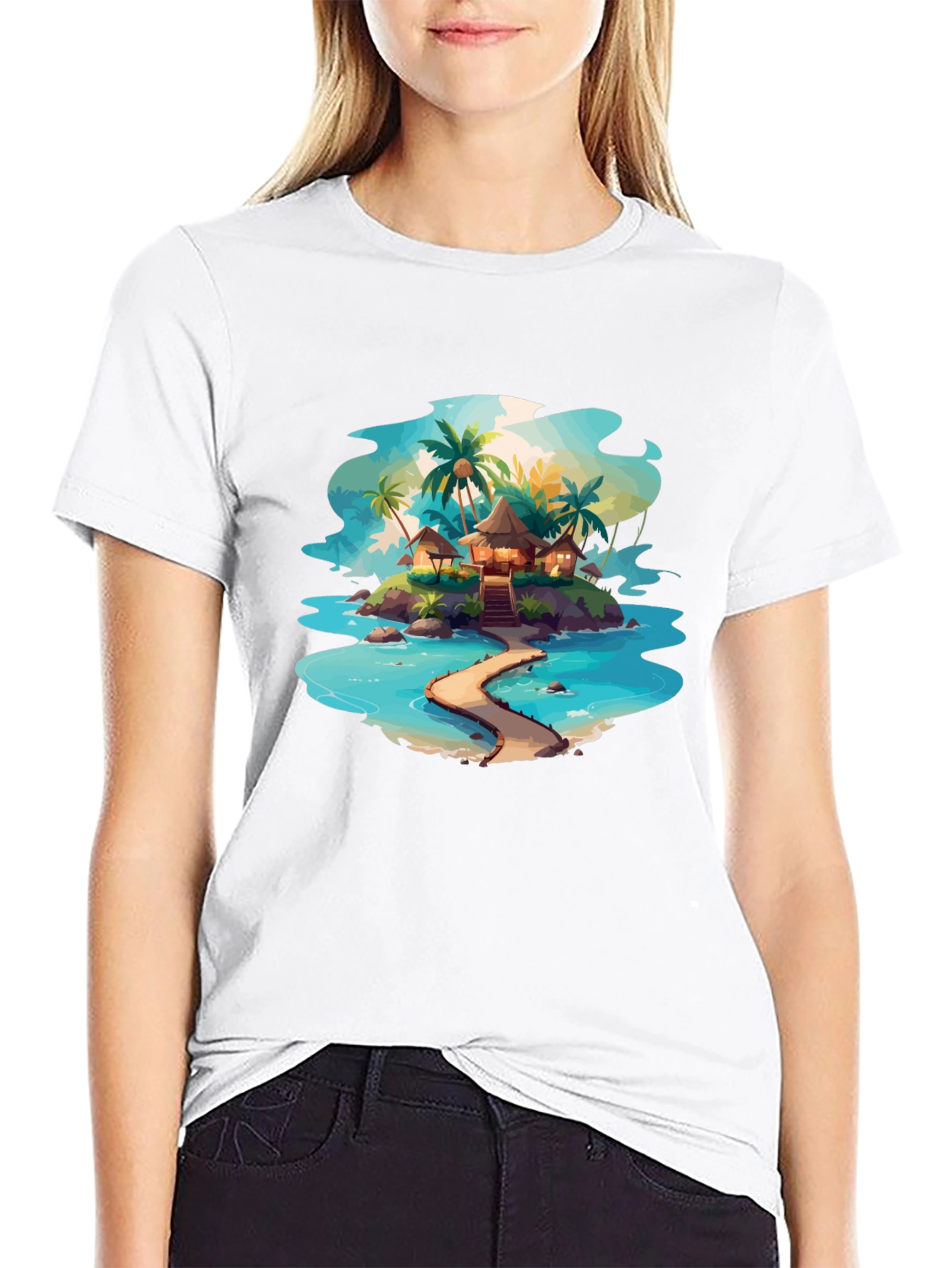 Tropical Island Graphic Black T-Shirt