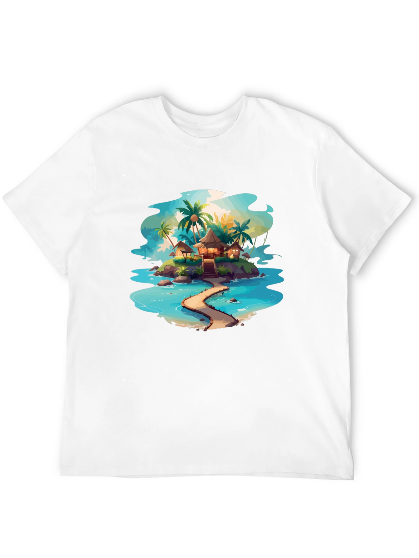 Tropical Island Graphic Black T-Shirt