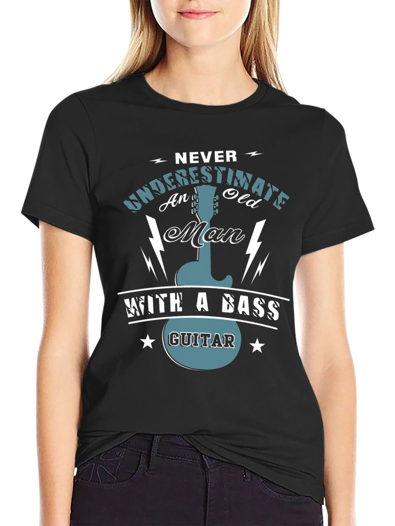 Never Underestimate T-Shirt - Bass Guitar Old Man