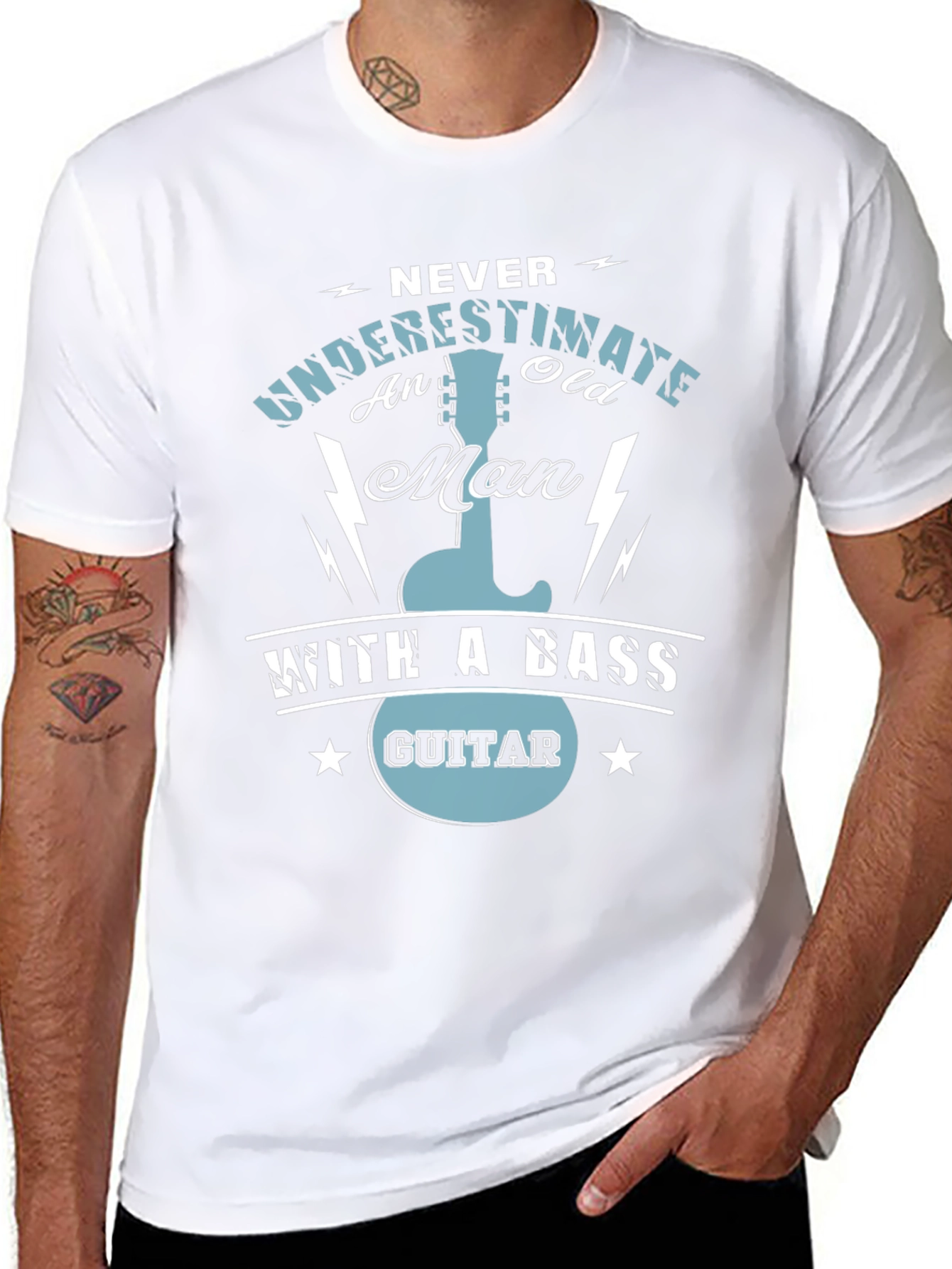 Never Underestimate T-Shirt - Bass Guitar Old Man