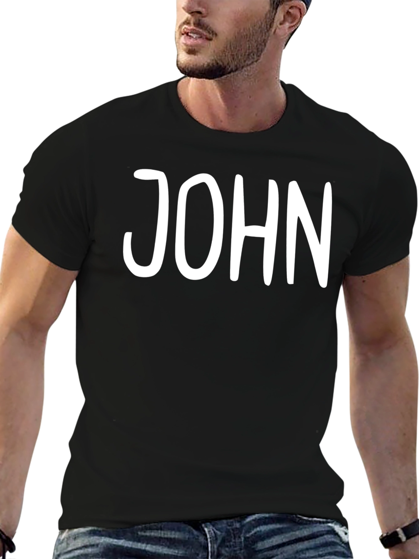 Personalized JOHN Black Cotton Graphic Tee