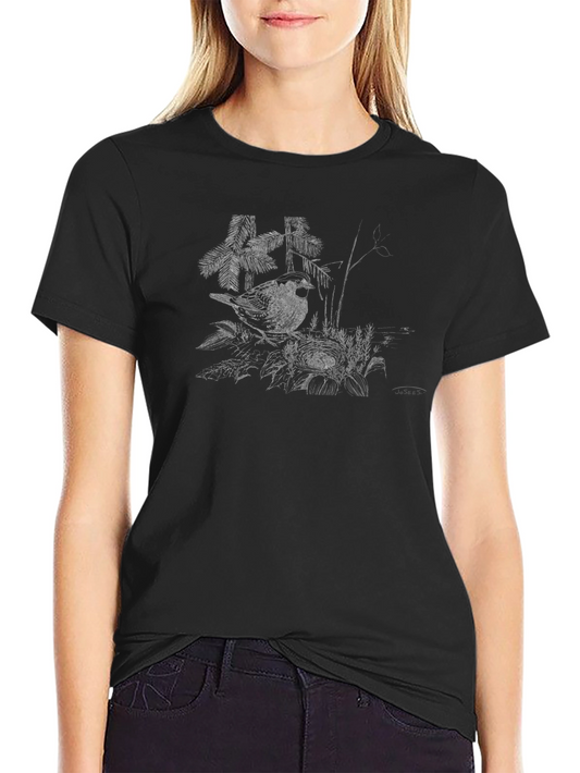 Bird and Nest Graphic Tee - Nature Lovers Black T-Shirt